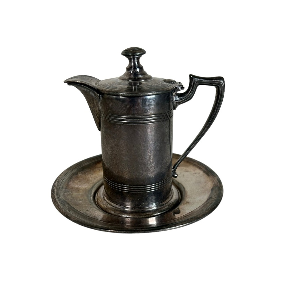 Forbes S.P. Co Silver Plate Syrup Creamer Pitcher and Matching Saucer 532, 255
